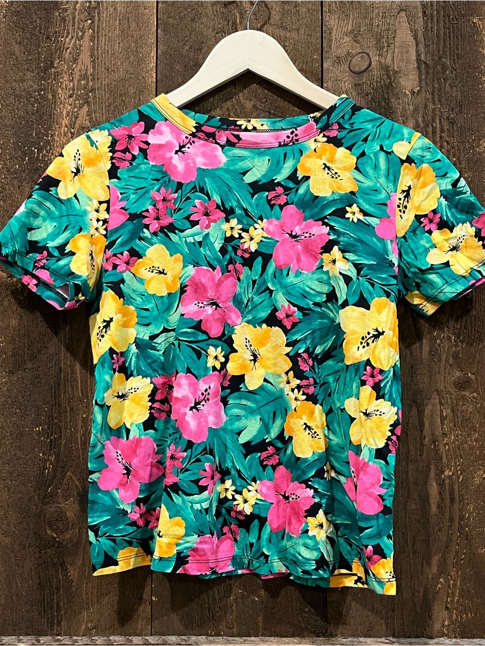 Old Navy Tropical Floral Short Sleeve Tee - Pink, Yellow & Green